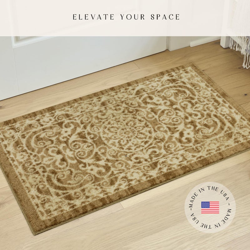 Maples Rugs Pelham Transitional Area Rugs - Made in USA - Washable, Non Slip, Indoor Carpet for Entryway, Foyer, Kitchen, and Bathroom, 1'8 x 2'10, Khaki - Image 2
